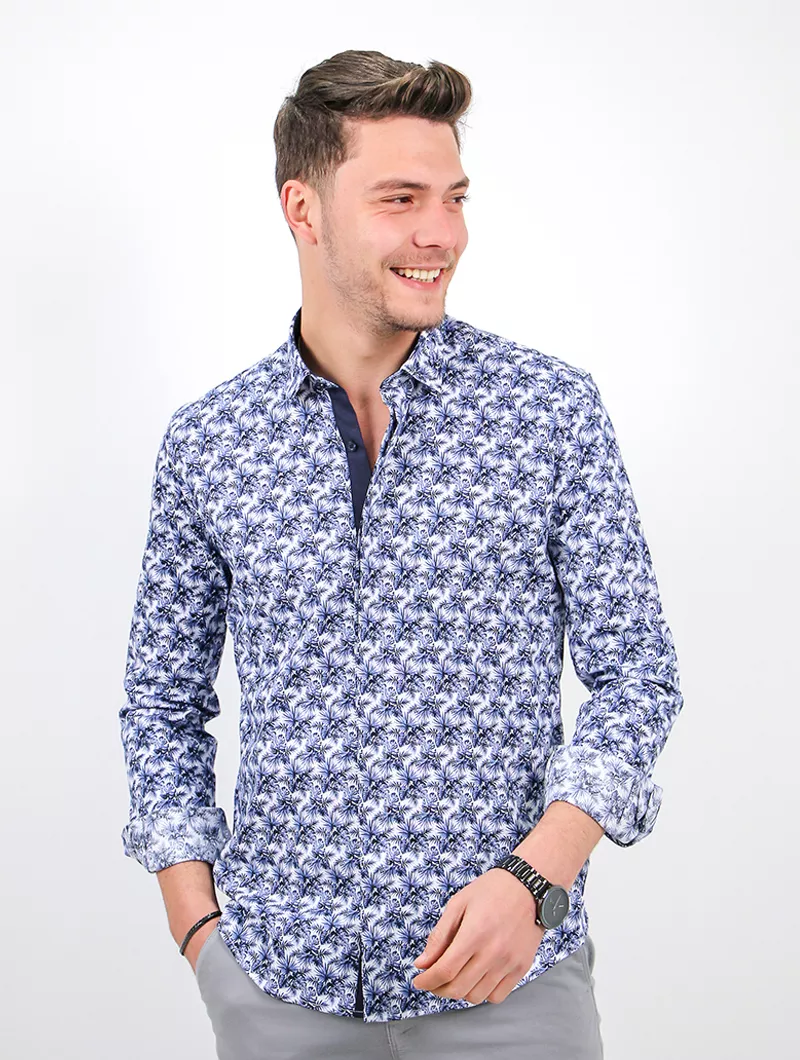 Chemise à manches longues pour homme avec poche Bleu roi, A307 Blanc, S